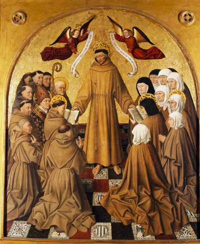 Oltářní deska, sv. František předává Řehole svým následovníkům (menším bratřím a klariskám) od Niccolo Antonio Colantonio