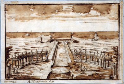 Kolonáda ""Galerie křivek"" v Gateway v Peterhofu. Projekt - Nicola Michetti (1675-1759). Pero, hnědý tuš na papíře od Niccolo Michetti