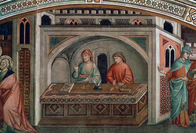 Dva bankéři, detail ze života svatého Matouše od Niccolo di Pietro Gerini
