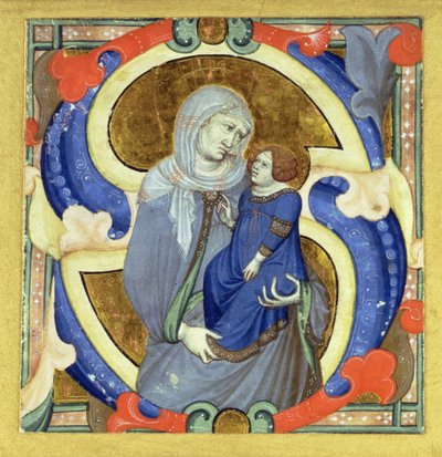 Historická iniciála „S“ zobrazující svatou Annu a Pannu Marii od Niccolo di ser Sozzo Tegliacci