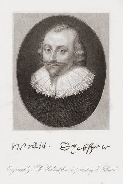 William Shakespeare. Portrét od Hilliarda. od Nicholas (after) Hilliard
