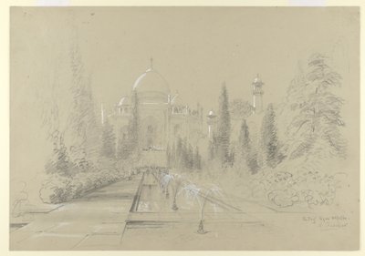 Taj Mahal, Agra, 24. ledna 1870 (tužka s bílým zvýrazněním na papíře) od Nicholas Chevalier