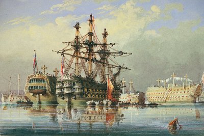 Řádné lodě v Devonportu, asi 1850 (akvarel) od Nicholas Condy