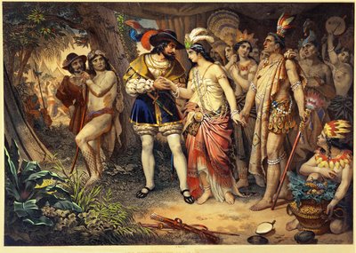 Mayský náčelník Zingari představuje svou sestruHernanu Cortesovi... od Nicholas Eustache (after) Maurin