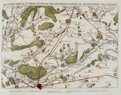 Mapa té části St. Omer, na které se odehrála důležitá bitva u Agincourtu, ilustrace z „Historie Agincourtu; a o výpravě Jindřicha Pátého do Francie...“ od Nicholas Harris Nicolas