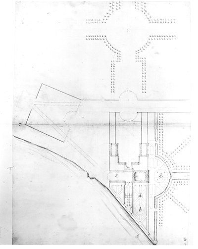 Plán místa schématu I, Hampton Court, 1689 (pero a inkoust a tužka na papíře) od Nicholas Hawksmoor