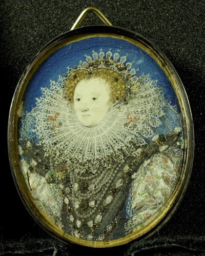 Alžběta I. královna Anglie, cca 1600 (pergamen, stříbro a sklo) od Nicholas Hilliard