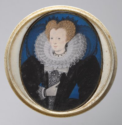 Portrét ženy, cca 1590 (akvarel na pergamenu v původním soustruženém pouzdře ze slonoviny) od Nicholas Hilliard