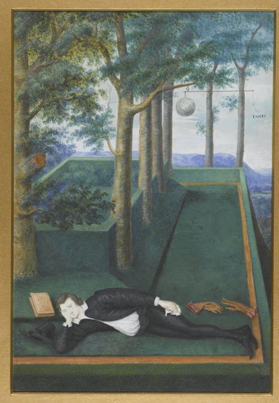 Portrét ležícího šlechtice na zarostlém dvoře; Portrét Henryho Percyho, 9. hraběte z Northumberlandu od Nicholas Hilliard