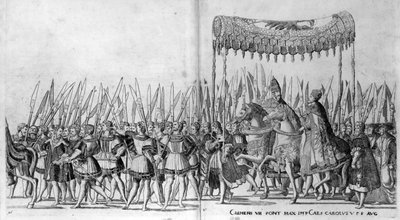 Vjezd papeže Klementa VII. a císaře Karla V. do Boloně 24. února 1530, deska 27, cca 1530 od Nicholas Hogenberg