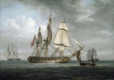 Fregata "Triton", postavená v Deptfordu (Anglie) v roce 1796, spolu s dalšími plavidly. Olej na plátně od Nicholas Pocock