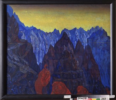 Výkřik hada. (horská krajina Tibetu). Malba Nicholase Roericha (1874-1947), tempera na dřevě od Nicholas Roerich