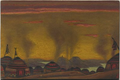Polovský tábor, výzdoba pro "Polovské tance" z Borodinovy opery "Princ Igor", 1943 od Nicholas Roerich