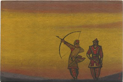 Polovci, jeden s mašlí, kostýmní návrh pro "Polovské tance" z Borodinovy opery "Princ Igor", 1943 od Nicholas Roerich