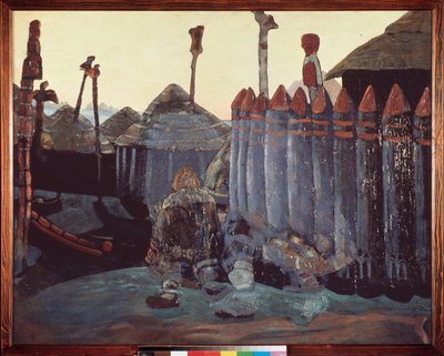 Pohanská mohyla. (Středověk, Ukrajina). Dílo Nicolase (Nicholase) Roericha (1874-1947), tempera na kartonu od Nicholas Roerich