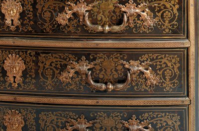 Detail komody Ludvíka XIV. (ormolu, mosaz, želvovina a ebenová koule) (viz také 486114-19) od Nicholas Sageot