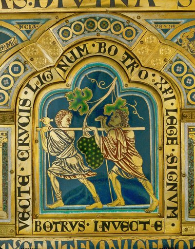 Zvědové se vracejí z údolí Eškol s obřím hroznem... (smalt na zlacené mědi) od Nicholas of Verdun