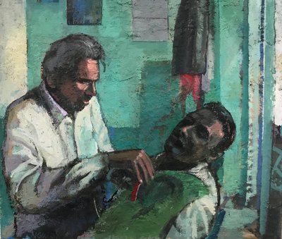 Barbershop, 2017-23 (olej na desce) od Nick Williams