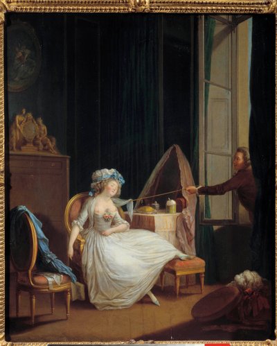 Frivolní láska Muž objevuje hruď mladé ženy, která spí na její hrudi. Obraz Niklase Lavreince (1737-1807). Paříž 18. století. Muzeum Cognacq Jay od Niclas II Lafrensen