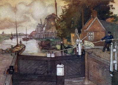 Noordervaldeursluis, Zaandam (barevné lito) od Nico Jungman