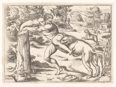 Milo z Crotonu napaden lvem od Nicolò Boldrini (attributed to)