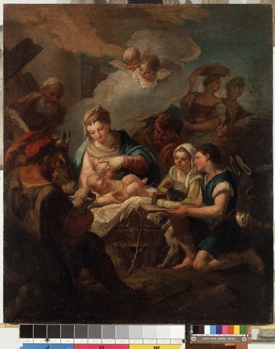 ""Klanění Ježíška"" (Klanění Ježíška) Obraz Nicoly Grassi (1682-1748) Mikalojus Konstantinas Ciurlionis Museum of Fine Arts z 18. století, Kaunas, Litva od Nicolò Grassi