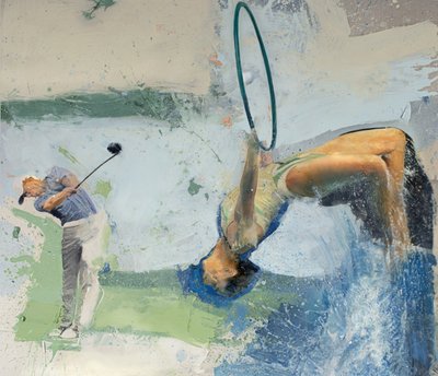 Golfista s potápěčem a obručí, 2023 (olej na plátně) od Nicola Pucci