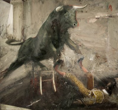 Toro židle a torero, 2017 (olej na plátně) od Nicola Pucci