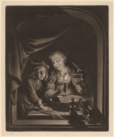 Pokojská s pastí na myši od Nicolaas Verkolje after Gerrit Dou
