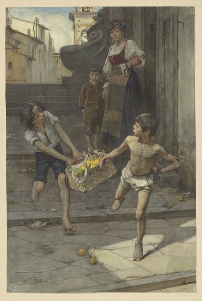 Pouliční scéna v italském městě od Nicolaas van der Waay