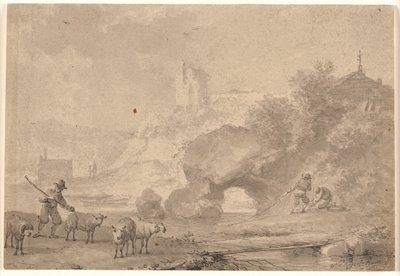 Pastýř a rybáři v jižní říční krajině od Nicolaes Berchem