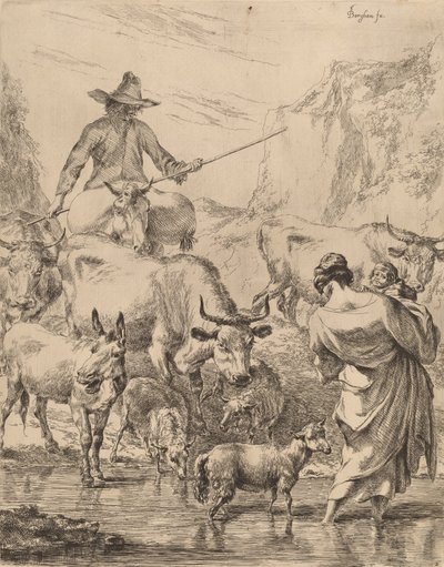 Stádo přes potok. od Nicolaes Berchem