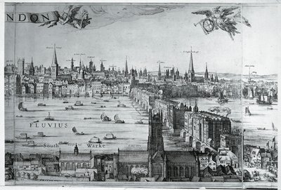 Velká Británie, Anglie, Pohled na City of London s London Bridge od Nicolaes Jansz (1586 1652) Visscher