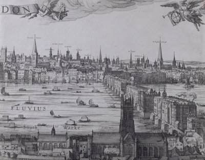 Panorama Londýna a Temže, třetí část zobrazující Southwark, London Bridge a kostely ve městě, kolem roku 1600 (viz také 7214, 64730 a 64732) od Nicolaes Jansz Visscher