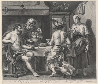 Jupiter a Merkur baví Filemon a Baucis od Nicolaes Lauwers, after Jacob Jordaens