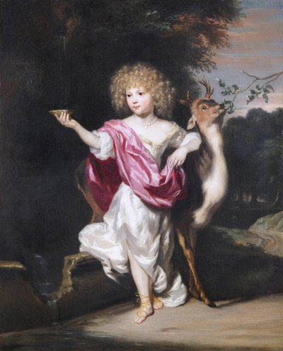""Portrait de petite fille avec une biche"" (Portrét dívky s jelenem) Peinture de Nicolaes Maes (1634-1693), - Olej na plátně Rozměr 58x49 cm Fondation Custodia od Nicolaes Maes