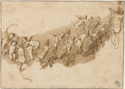 Heraldická girlanda obklopená anděly od Nicolaes Pietersz Berchem (possibly)