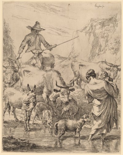 Stádo přes potok od Nicolaes Pietersz Berchem