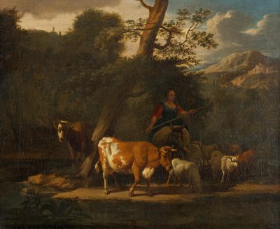 Pastýřka s kravami pod stromem od Nicolaes Pietersz. Berchem