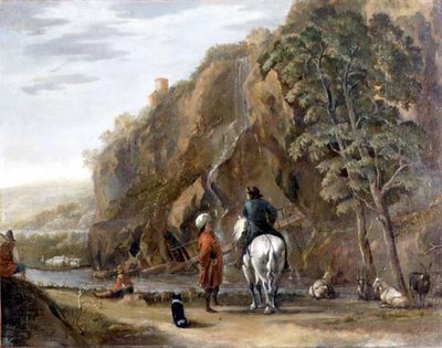 Italská krajina s postavami a koněm na silnici od Nicolaes Pietersz. Berchem