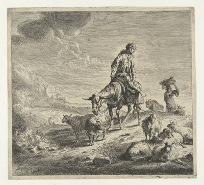 Muž na oslu od Nicolaes Pietersz Berchem