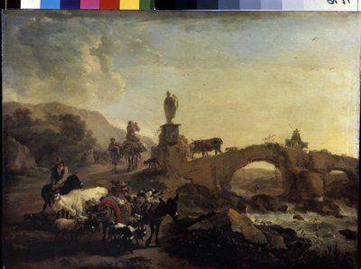 "Italská krajina s malým mostem" Obraz Nicolaes (Claes) Pietersz Berchem starší (1620-1683) 1656 Rozměr 44,5x61 cm Muzeum Ermitáž, Petrohrad od Nicolaes Pietersz. Berchem