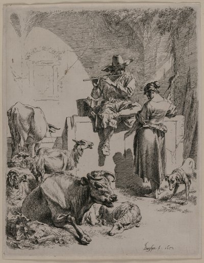 The Piping Shepherd, 1652. od Nicolaes Pietersz. Berchem