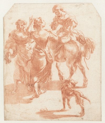 Dvě ženy chodí a žena na oslu od Nicolaes Pietersz Berchem