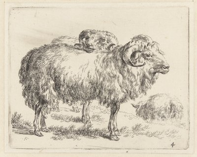 Twee rammen en een schaap Schapen (název série) Zvířata přitažená k životu a vytištěná ve vodě silným vzduchem Studio and Art of Nicolai Berchem (název série) od Nicolaes Pietersz Berchem