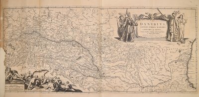 Danubius fluuius Europae maximus a fontibus ad ostia cum omnibus flumnibus ab utroque latere in illum defluentibus od Nicolaes Visscher