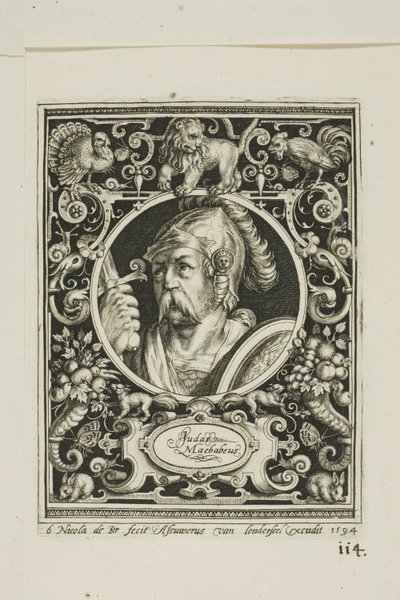 Jidáš Macabee, šestý talíř z knihy Devět hodnostářů od Nicolaes de Bruyn