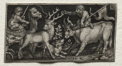 Opice na velbloudovi a býkovi od Nicolaes de Bruyn