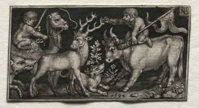 Opice na velbloudovi a býkovi, 1594. od Nicolaes de Bruyn
