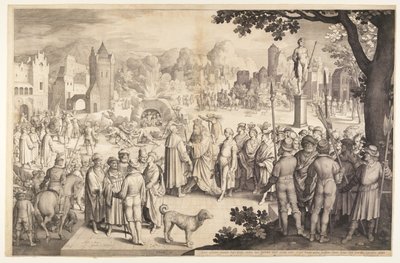 Šadrach, Méšak a Abednego v hořících kamnech od Nicolaes de Bruyn